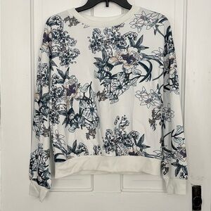 SHEIN White Floral Crewneck Sweatshirt with Navy & Blush Accents